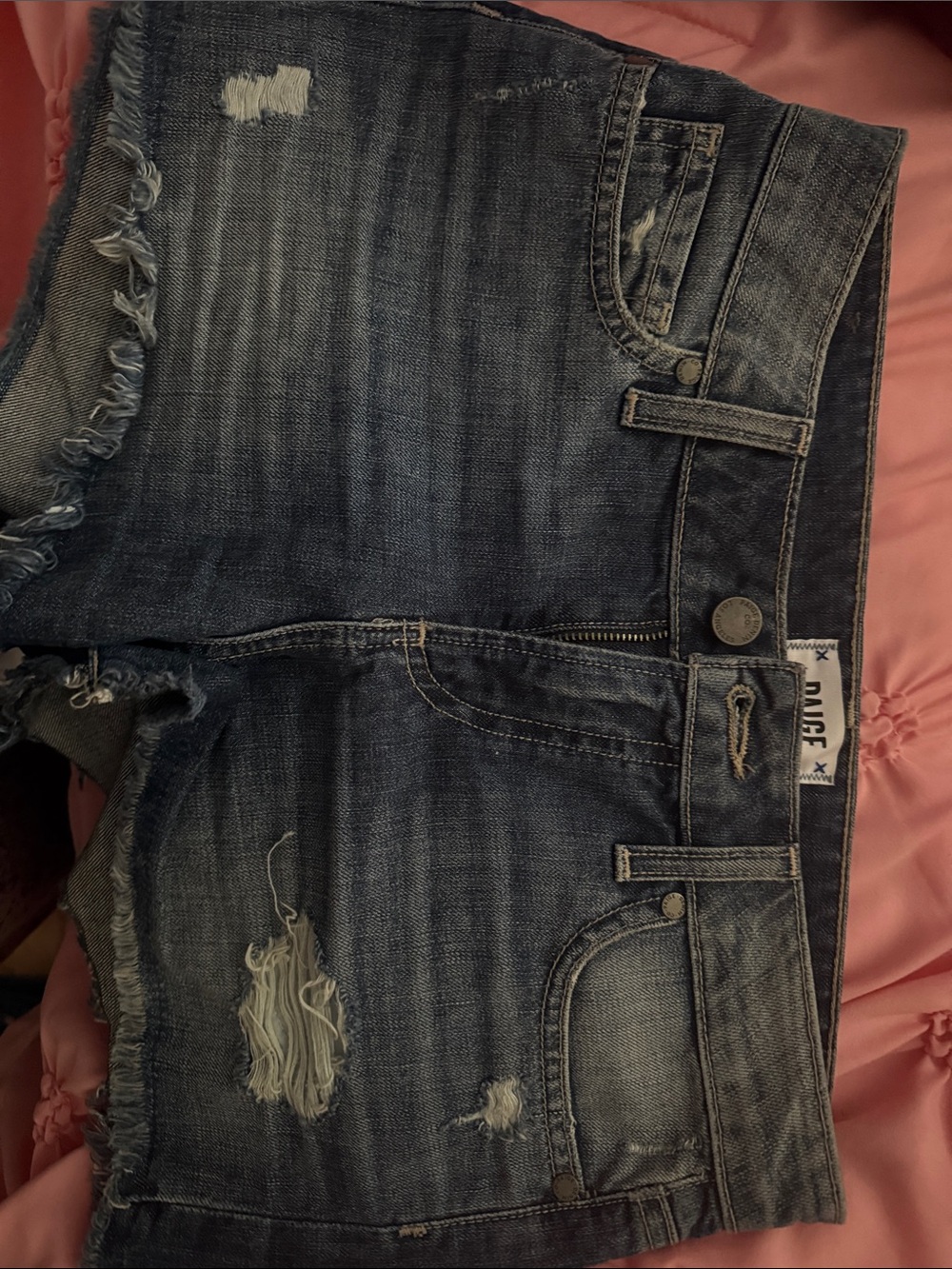 PAIGE Distressed Denim Shorts - Dark Blue Wash
